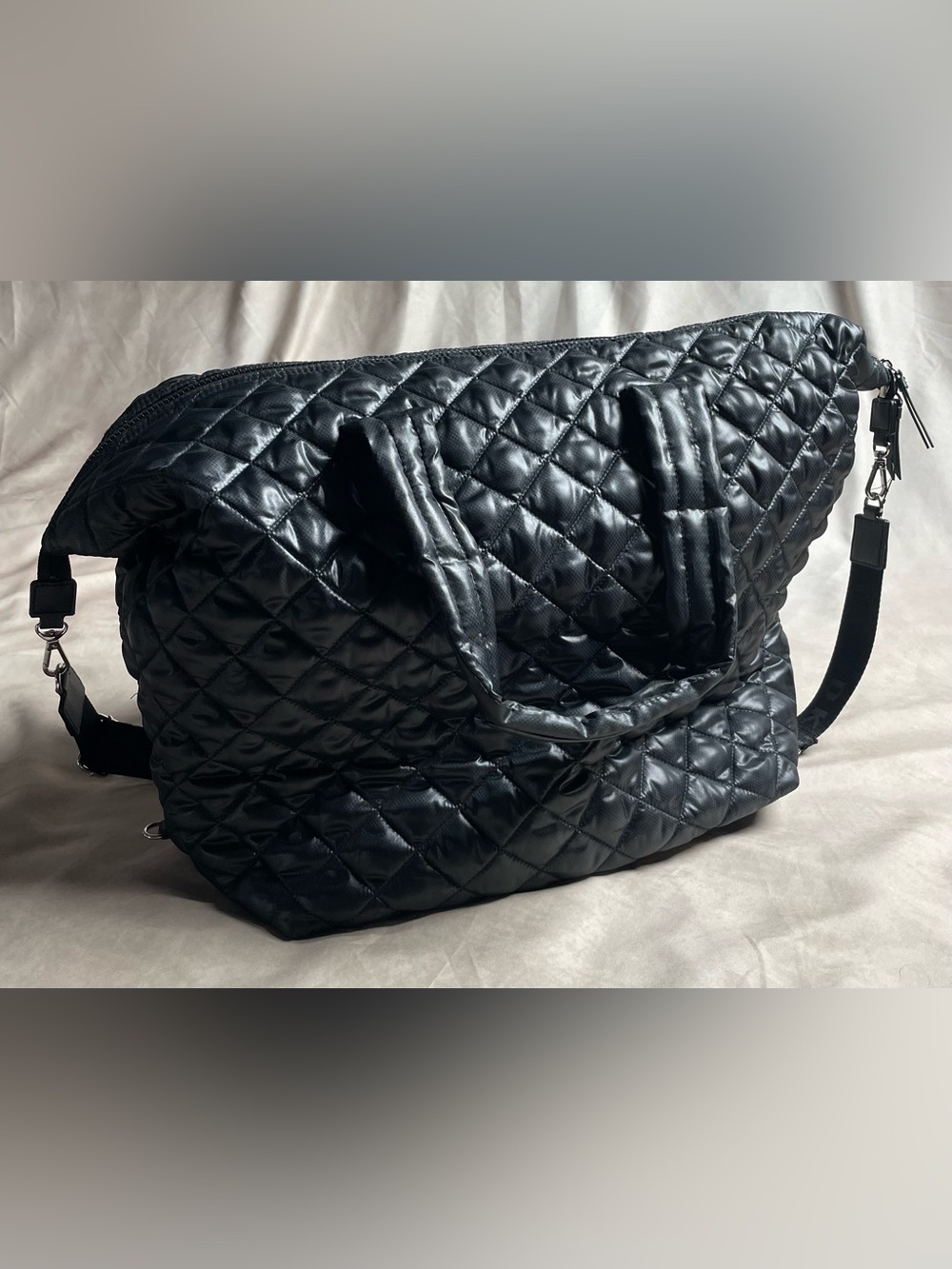 DKNY Quilted Black Nylon Tote with Shoulder Strap